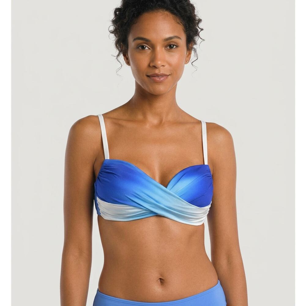 NWT La Blanca Over The Shoulder Wrap Bikini Top, Ocean Oasis Sapphire Size 4